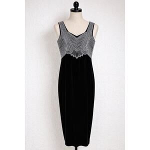 Vintage 90s Stenay Beaded Maxi Dress Plus Size 14 Art Deco Velvet